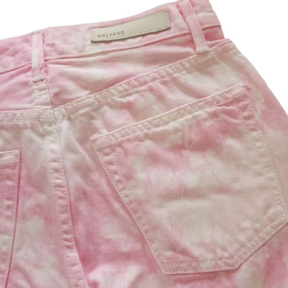 GRLFRND The Helena tie dye straight leg high waist crop jeans Juicy Fruit 25 NEW - Picture 3 of 10